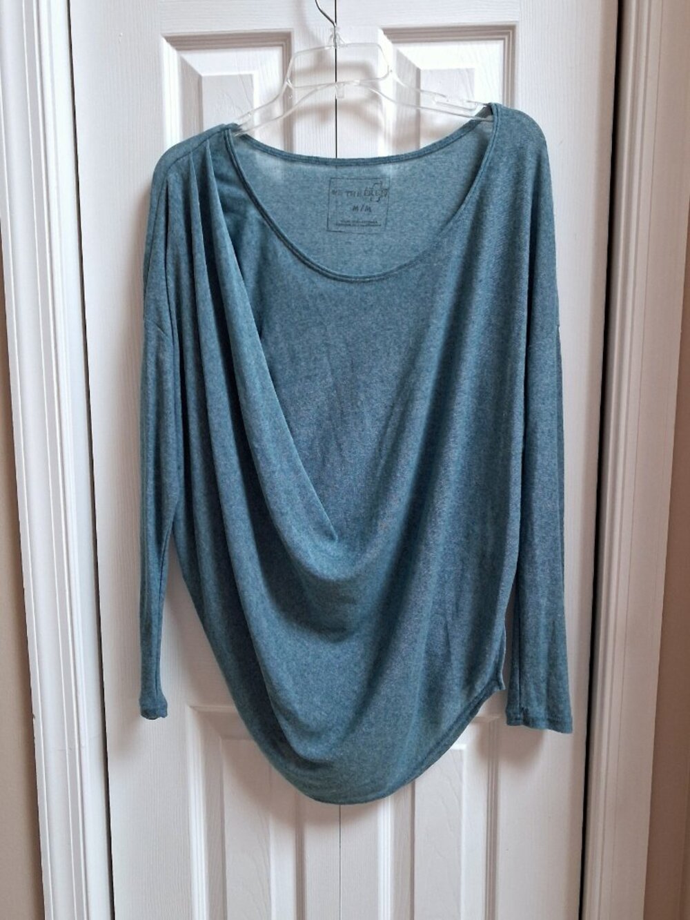 WE THE FREE (Free People) Light Teal Draped Shoulder Top sz M
